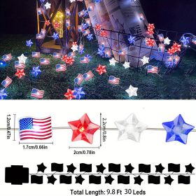 1pc 30ct Amarican Flag and Star String Lights, 4th Of July / Memorial Day, American Flag and Star Decoration String Lights, With Multi-Function Remote