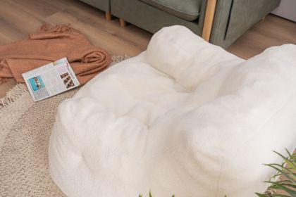 Soft Teddy Fabric Tufted Foam Bean Bag Chair With Teddy Fabric Ivory White