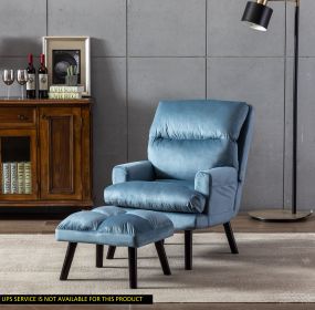 Soft, Comfortable, 1pc Accent Click Clack Chair with Ottoman Light Blue Fabric Upholstered Black Finish Legs Living Room Furniture