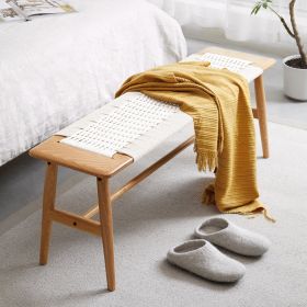 Natural Oak Wood Bench for Dining Room, Bedroom, Bathroom (White)
