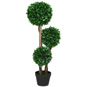HOMCOM 3ft/35.5" Artificial 3 Ball Boxwood Topiary Tree with Pot, Indoor Outdoor