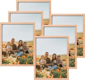 ATOBART 8x10 Set of 6 Oak Wood Picture Frame Solid Wooden Photo Frame Natural Wood Color Frames with Real Glass for Wall Mou