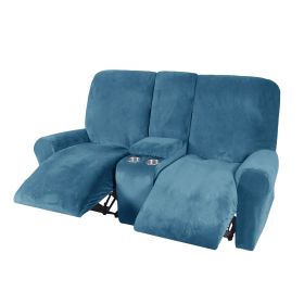 Recliner Sofa Covers 2 Seater Sofa Covers with Cup Holder, Velvet Stretch Recliner Loveseat Slipcovers with Middle Console (Specification: 2 Seater, Color: Peacock Blue)