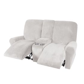 Recliner Sofa Covers 2 Seater Sofa Covers with Cup Holder, Velvet Stretch Recliner Loveseat Slipcovers with Middle Console (Specification: 2 Seater, Color: White)