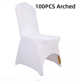 10-100PCS Black White Strong Spandex Universal Wedding Chair Covers Full Seat Slipcovers Restaurant Cafe (Color: White 100pcs Arched)