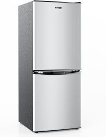 BANGSON Small Refrigerator with Freezer, 4.0 Cu.Ft, Small Fridge with Freezer, 2 Door, Compact Refrigerator with Bottom Freezer (Color: Silver)