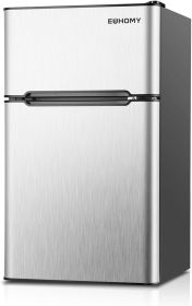 EUHOMY Mini Fridge with Freezer, 3.2 Cu.Ft Mini Refrigerator, Dorm Fridge with 2 Door For Bedroom/Apartment/Office-Food Storage (Color: Silver)