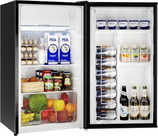 BANGSON Compact Fridge with Freezer, 3.2 CU.FT. Small refrigerator with Freezer, 5 Adjustable Temperatures, 38 dB Low Noise (Color: Black)