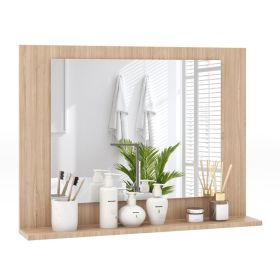 Rectangle Bathroom Mirror with Shelf 23.5 x 17.5 Inch and Wood Frame (Color: brown)